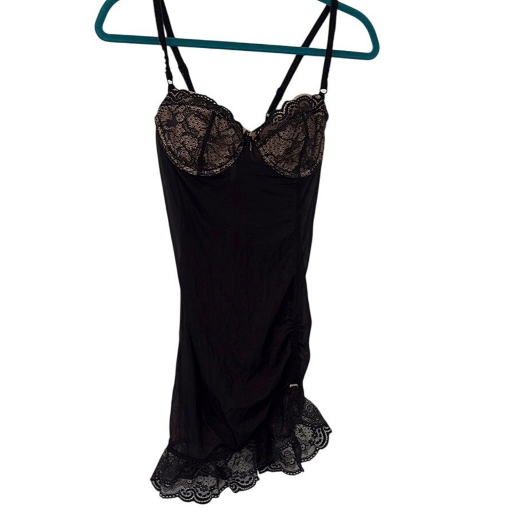 Victoria's Secret Elegant Black Lace Slip Dress Nightgown Babydoll Size 36B
